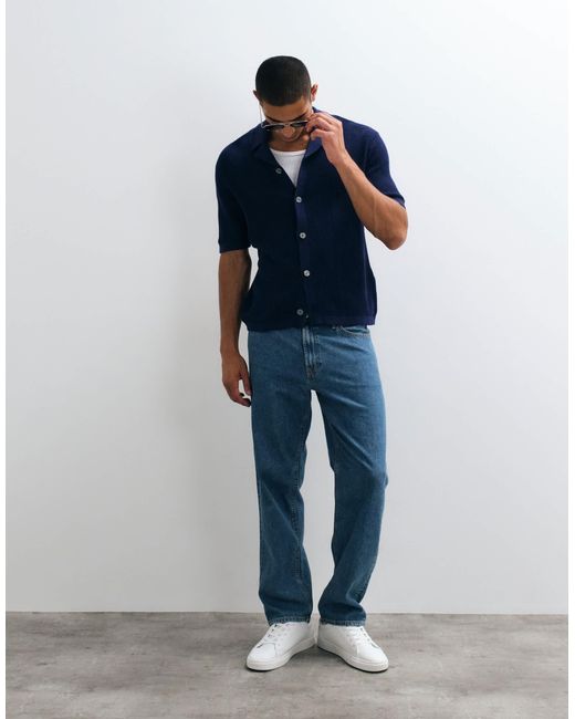 SELECTED Blue Light Knit Button Cardigan for men