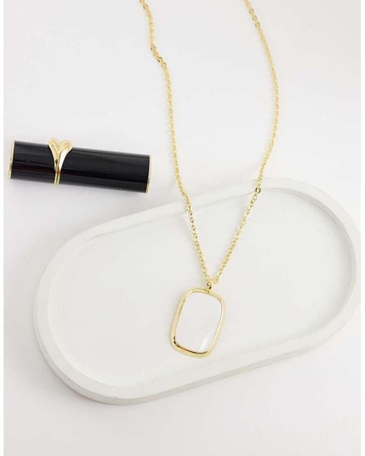 Orelia Metallic Statement Faux Mother Of Pearl Long Necklace