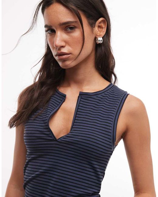 Weekday Blue Tank Top With V Neck Notch Detail