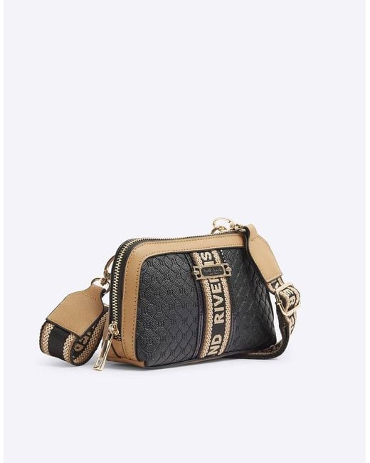 River Island White Monogram Webbing Cross Body Bag