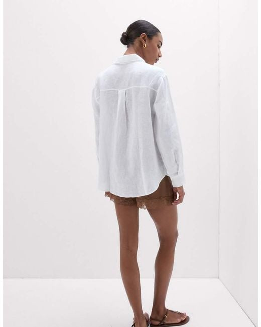 Intimissimi White The Pure Linen Plain-Weave Linen Shirt