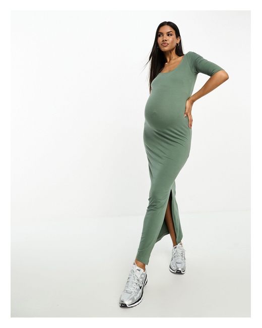 Vero Moda Vero Moda - Zwangerschapskleding - Bodycon Midi-jurk Met Zijsplitten in het Green
