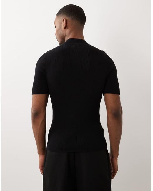 ASOS Black Essential Muscle-fit Fine-rib Knit Turtle-neck for men