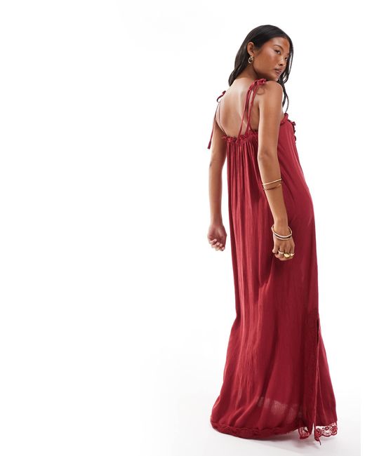 Miss Selfridge Red Lace Detail Maxi Slip Dress