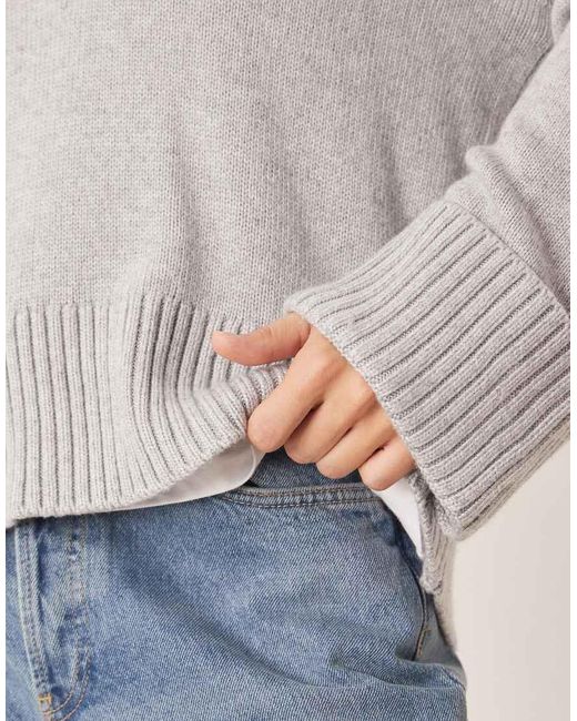 Gina Tricot Natural V Neck Knitted Sweater With Wide Sleeves