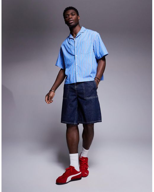 ASOS – kastiges oversize-hemd mit reverskragen in Blue für Herren