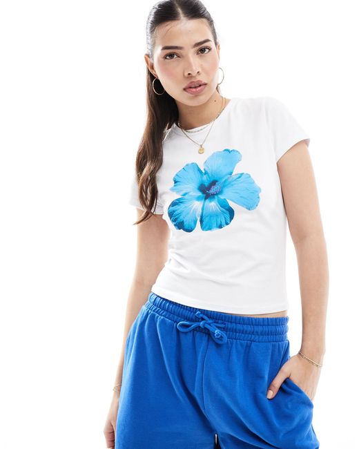 ASOS Baby Tee With Blue Hibiscus Flower Graphic