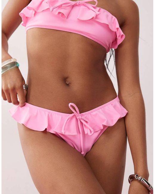 Reclaimed Vintage Pink Hipster Bikini Bottom With Ruffles