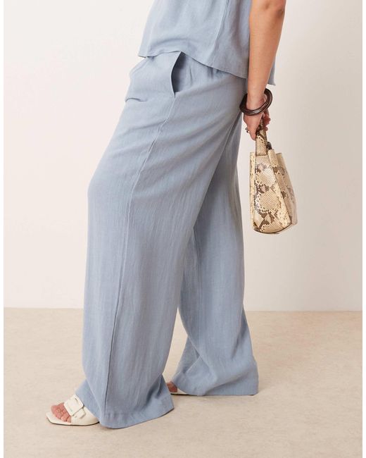 ASOS Blue Curve Pleat Front Wide Leg Trousers With Linen Co-ord