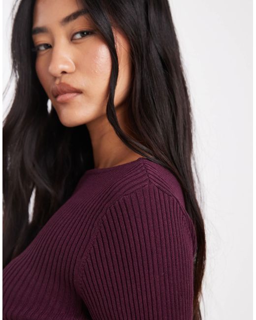 Miss Selfridge Red Rib Knit Slash Neck Long Sleeve Top