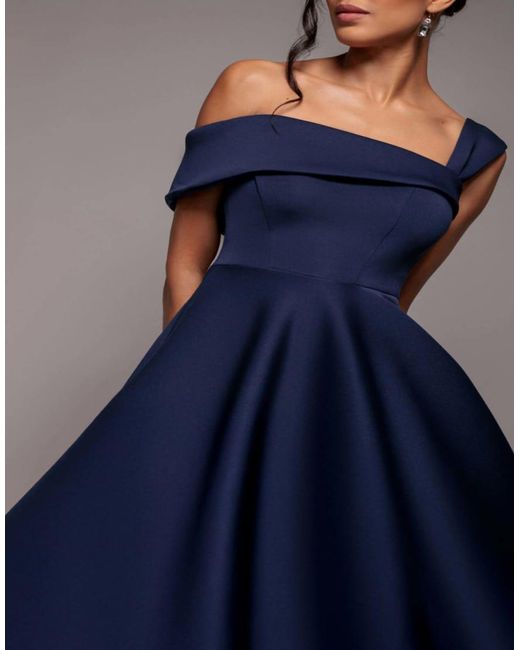 Goddiva Blue One Shoulder A Line Midi Dress