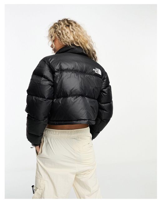 The North Face Nuptse Cropped Down Puffer Jacket in Black | Lyst UK