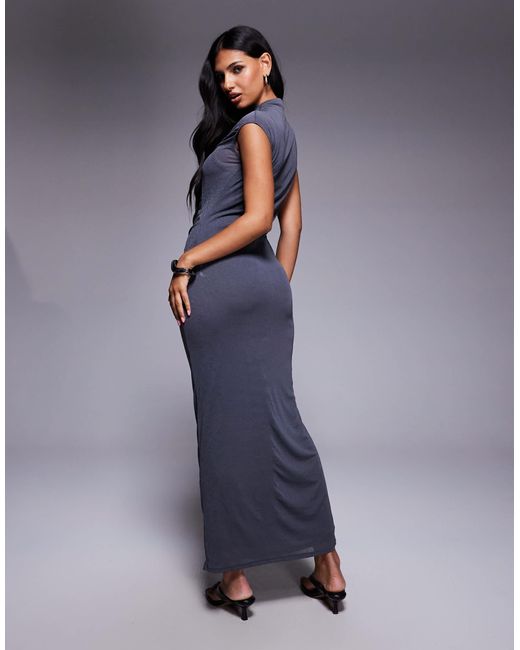 Robe mi-longue drapée et froncée devant - anthracite ASOS en coloris Blue