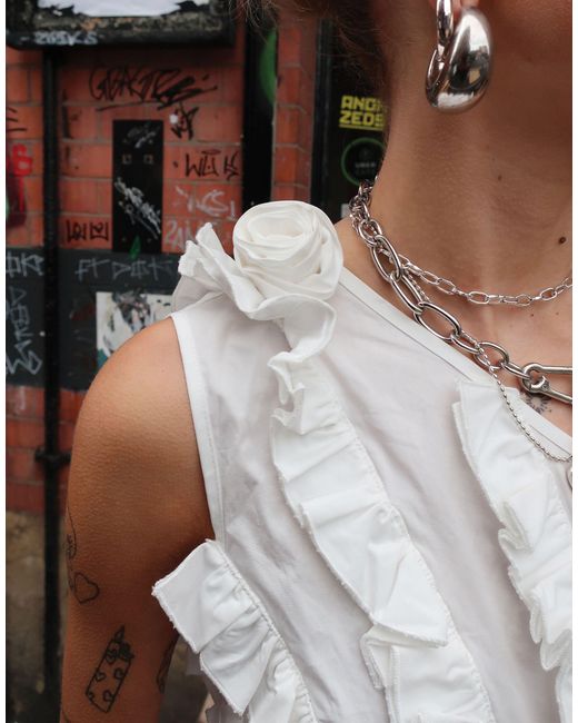 Labelrail White X Daisy Birchall Corsage One Shoulder Ruffle Top