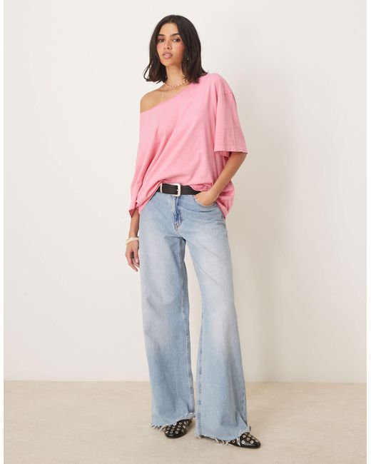 ASOS Pink – schulterfreies, locker sitzendes oversize-t-shirt