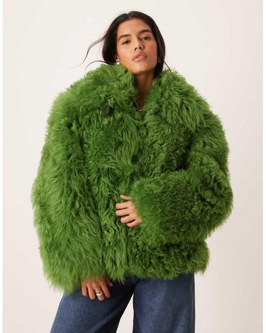 Urbancode Green Shearling Boxy Monster Jacket