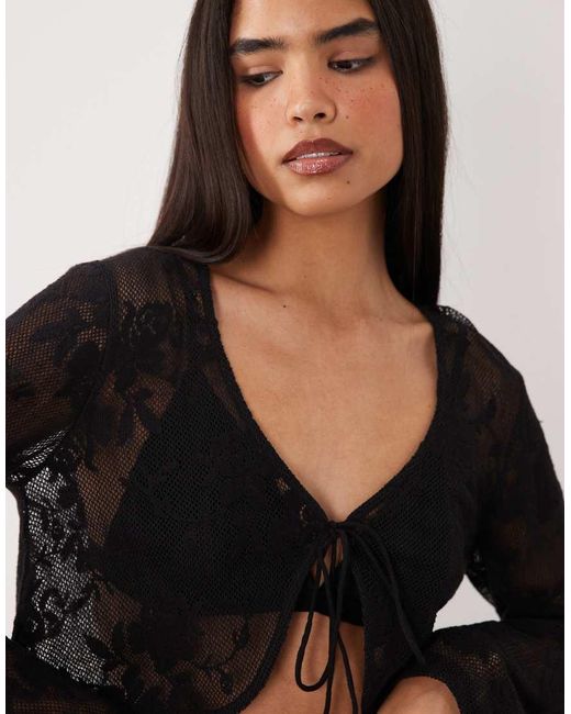 ASOS Doorschijnende Gehaakte Top Met Gestrikte Voorkant, Deel Van Co-Ord Set in het Black