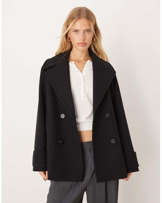 Mango Black Wool Mix Short Double Breasted Jacket