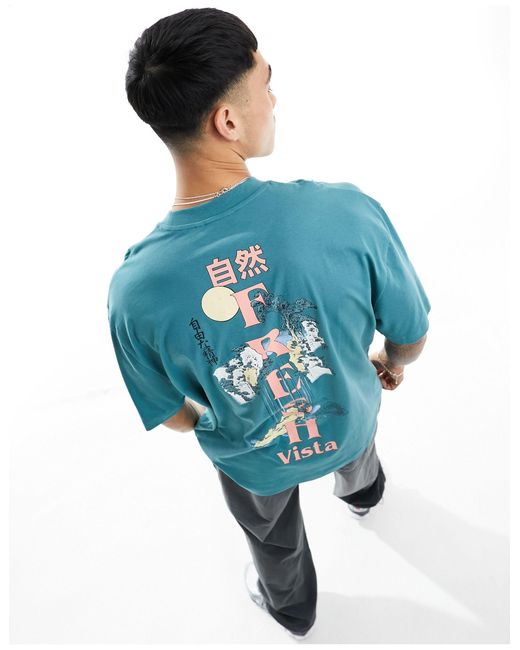 Camiseta cerceta extragrande con estampado en la espalda ASOS de hombre de color Blue
