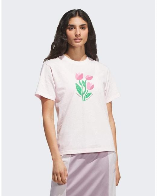 Adidas Originals White Floral Bloom At Your Own Pace Graphic T-shirt