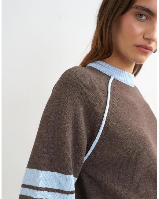 Top manches courtes en maille avec liserés s - marron TOPSHOP en coloris Blue