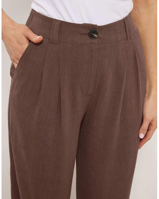 Long Tall Sally Brown Linen Pleated Wide Leg Trousers