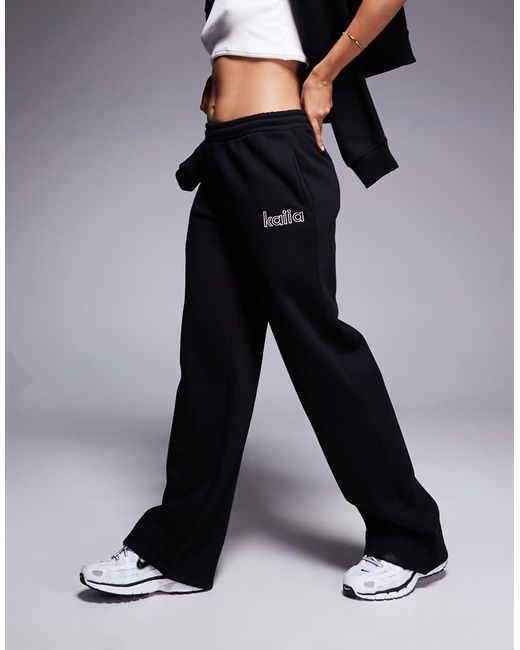 Kaiia Black Cotton Rich Logo Wide Leg Sweatpants