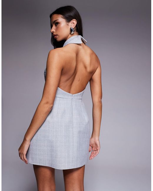 ASOS Gray Tailored Halter Mini Dress With Tie And Structured Skirt