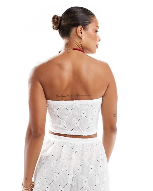 New Look White Broderie Shirred Crop Top