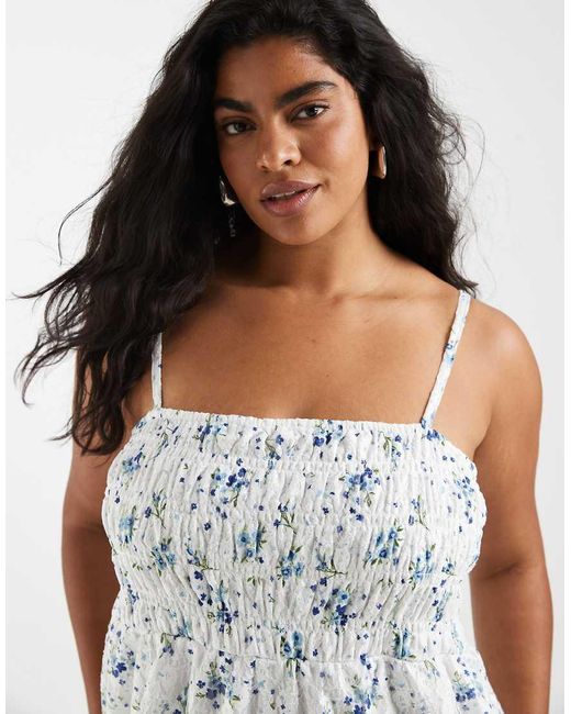 Pieces Plus Blue Pieces Curve Smocked Lace Cami Maxi Dress