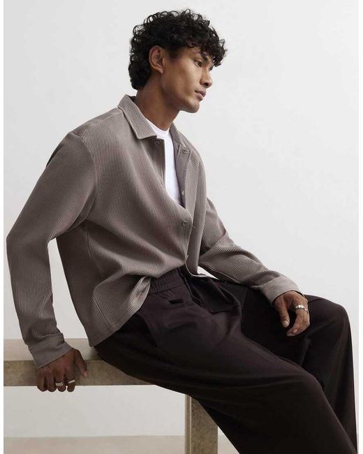 River Island Gray Boxy Fit Long Sleeve Plisse Shirt for men