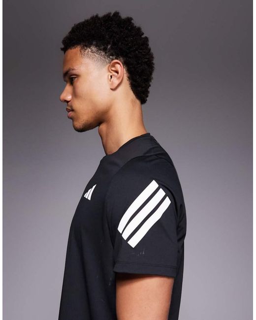 Adidas Originals Black Adidas Running 365 T-shirt With 3 Stripe Arm for men