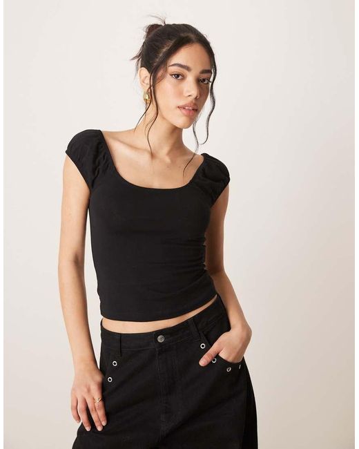 ASOS Black Puff Sleeve Sun Top