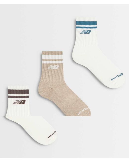 New Balance White 3 Pack Stripe Midcalf Socks for men