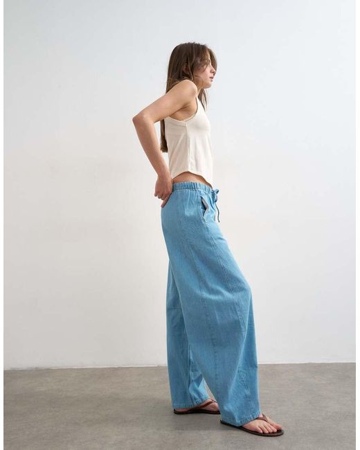 TOPSHOP Blue Pull On Barrel Jean