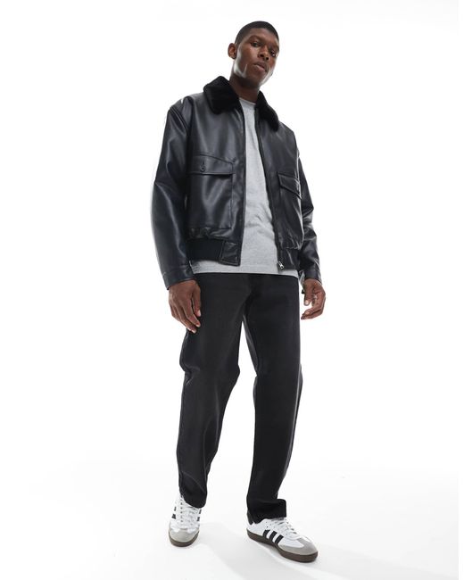 Bomber en similicuir avec col en fausse fourrure ASOS pour homme en coloris Black
