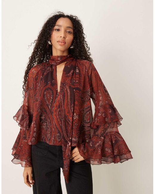 Mango Red Ruffle Sleeves Blouse