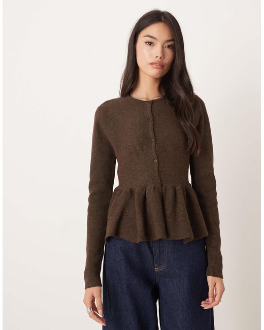 ASOS Brown Structured Peplum Hem Cardigan