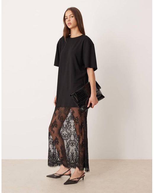 Gina Tricot Black T-shirt Lace Maxi Dress