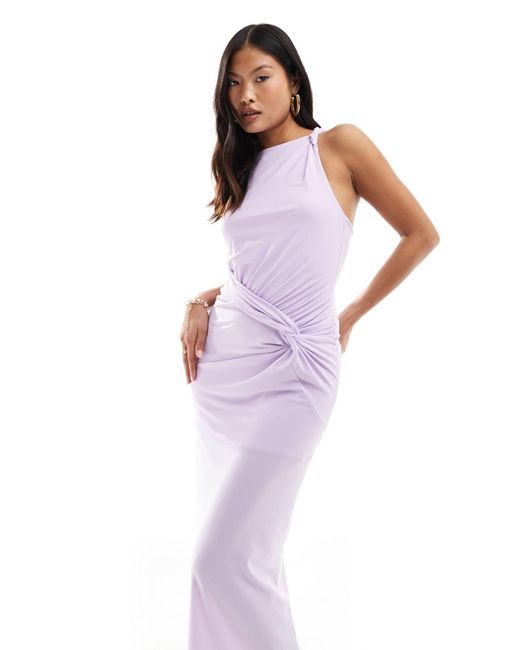 ASOS Purple Asos Design Petite Twisted High Neck Mesh Midi Dress