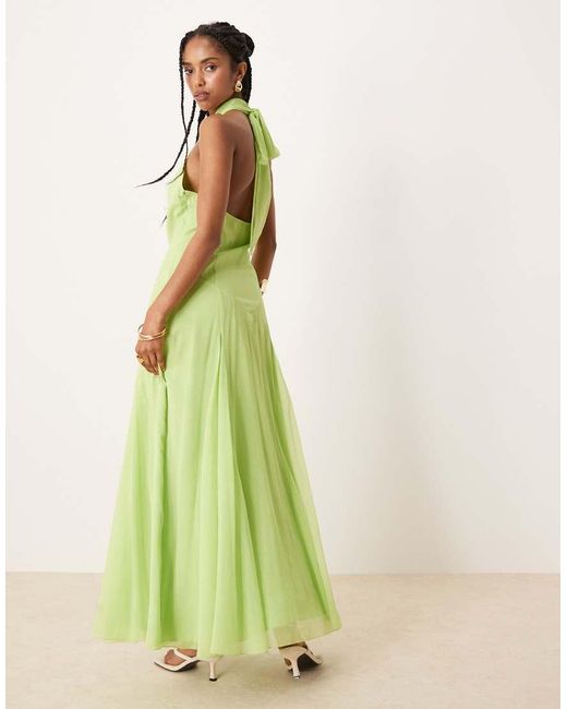 ASOS Green Chiffon Halter Dropped Waist Maxi Dress