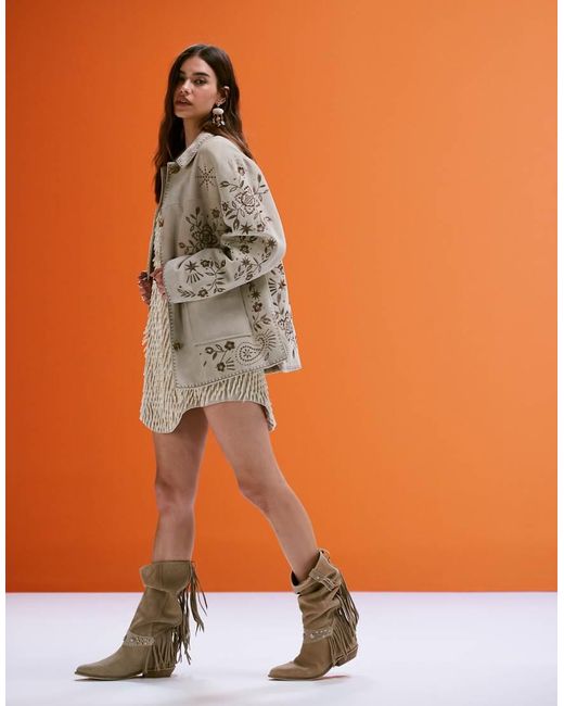 ASOS Blue Real Suede Embroidered Jacket
