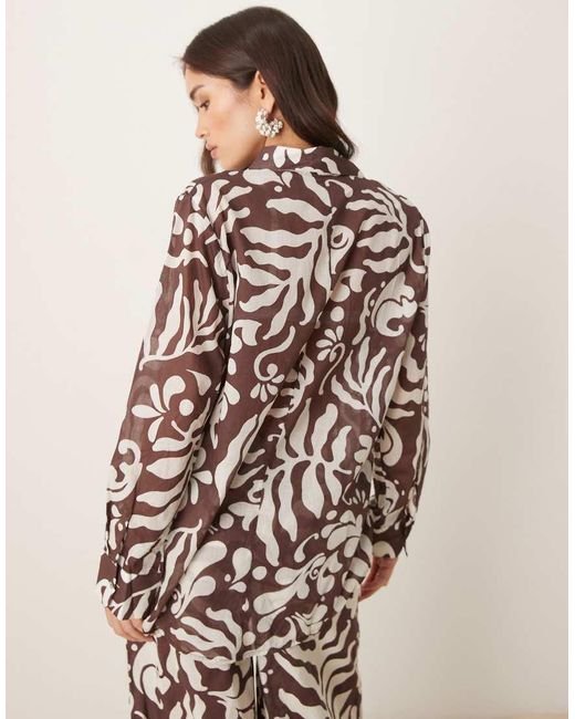 Camicia A Maniche Lunghe Con Stampa Botanica Astratta di Mango in Natural