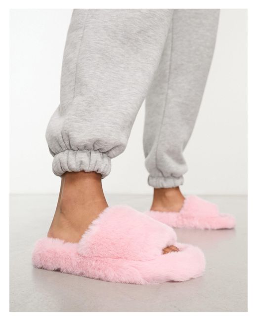 Loungeable square toe fluffy slippers in pink