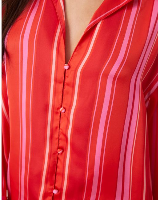 Free People Red Dreamy Days Satin Striped Pyjama Set