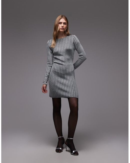 & Other Stories Gray Long Sleeve Rib Jersey Mini Dress