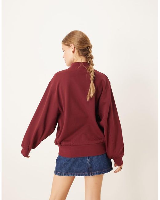ASOS Red Funnel Neck Sweatshirt With Rib Panel Detail
