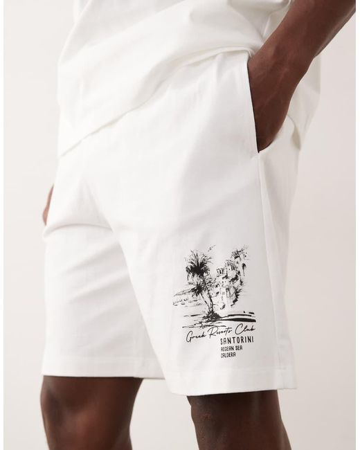 River Island White Landscape Print Tank And Shorts Set for men