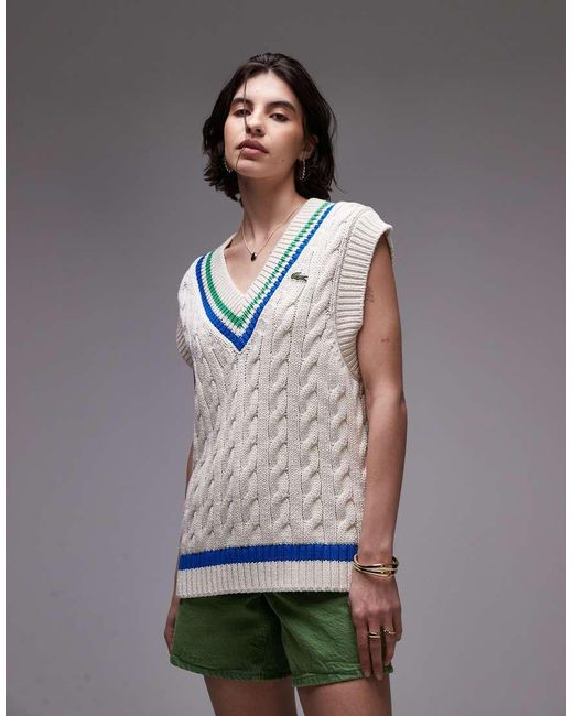Lacoste Gray Oversized Knit Cricket Sweater Vest
