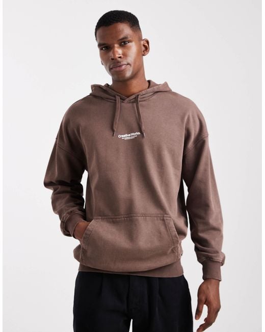 Only & Sons Brown Hoodie With Creative Works Print for men